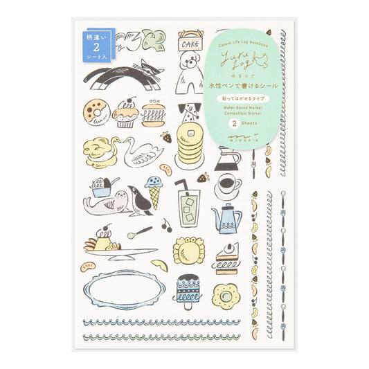Midori Yuru Log Decoration Sticker - Sweets & Animals (2 sheets)