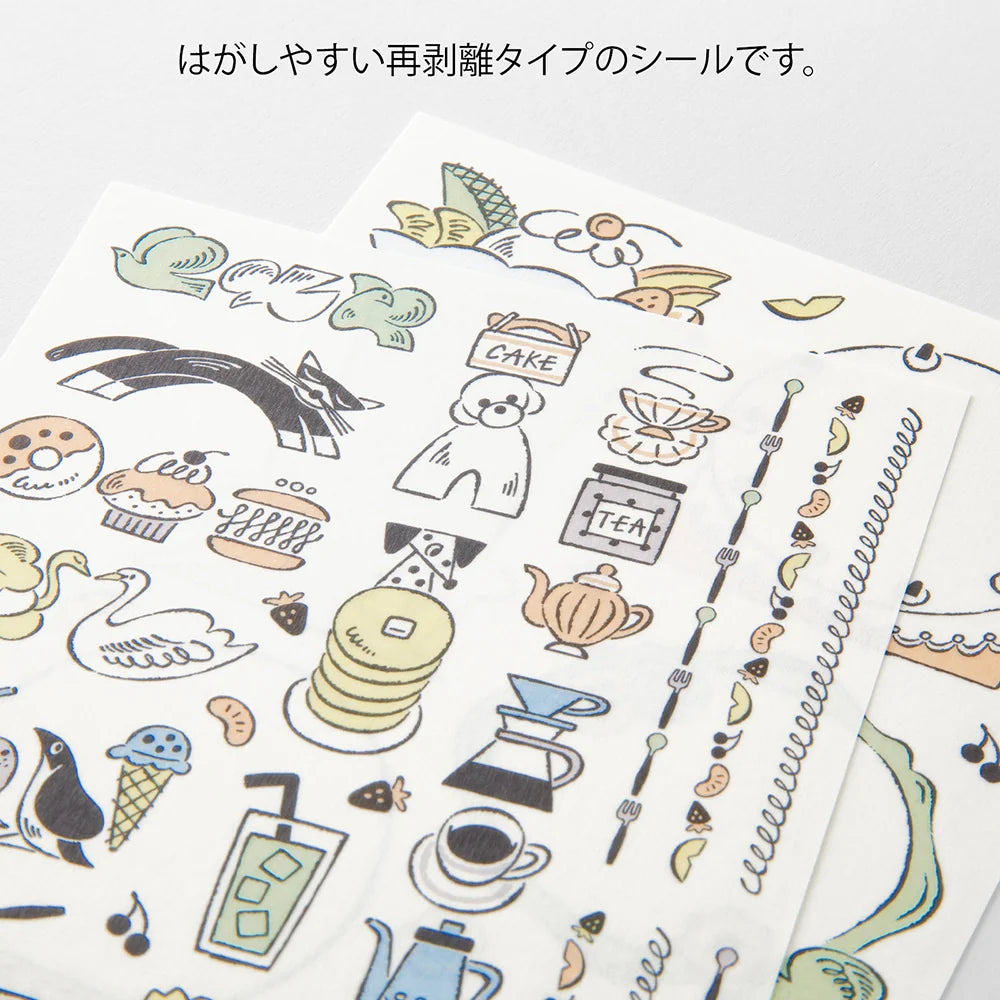 Midori Yuru Log Decoration Sticker - Sweets & Animals (2 sheets)
