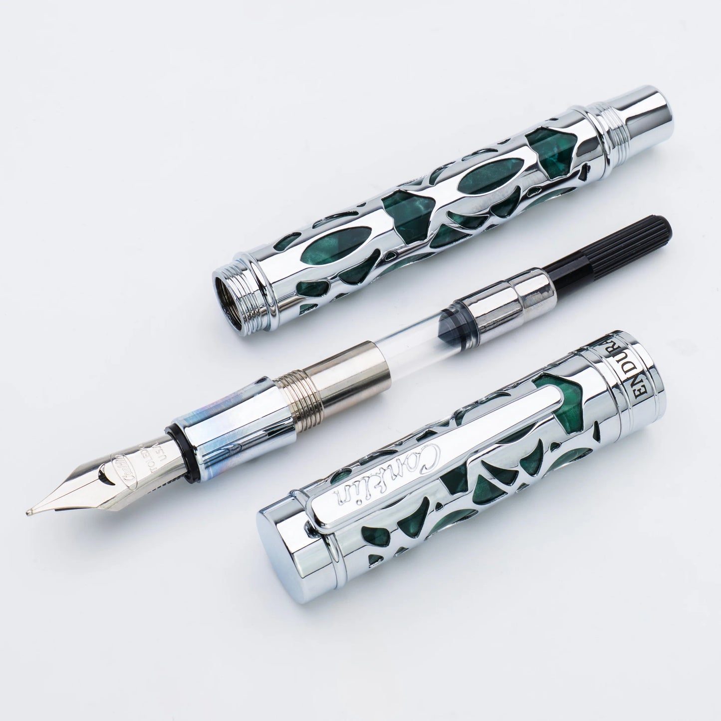 Conklin Endura Deco Crest Fountain Pen - Forest Green with Chrome Trim