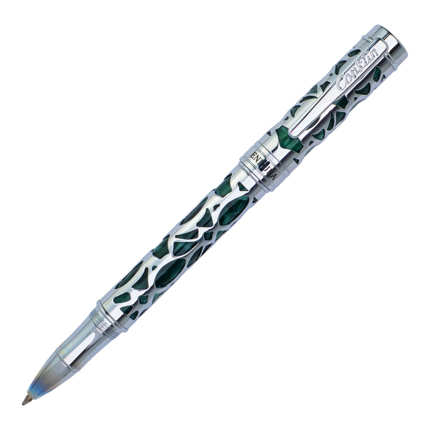 Conklin Endura Deco Crest Rollerball - Forest Green with Chrome Trim