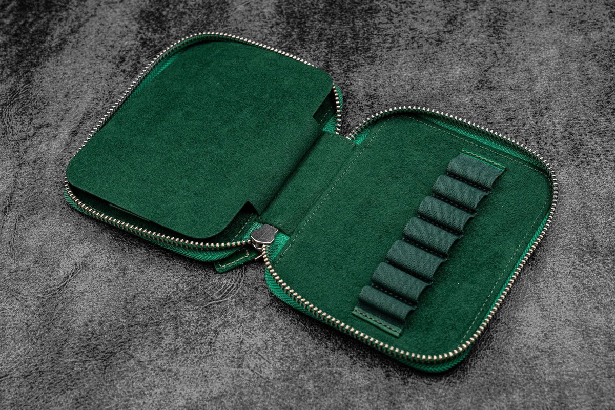 Galen Leather Zippered 14 Slots Collector Pen Case for Kaweco Pens - Vivianite Green