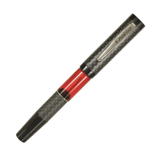 Conklin Carbon Fiber Stealth Word Gauge Fountain Pen - Red