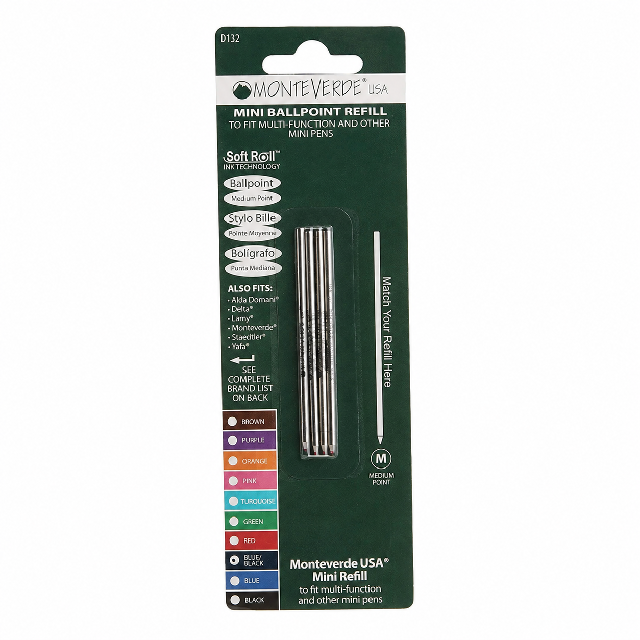 D1 1.4 Mini Ballpoint Refills by Monteverde USA® To Fit Multi Functional Pens - Pink Medium (4 ea)