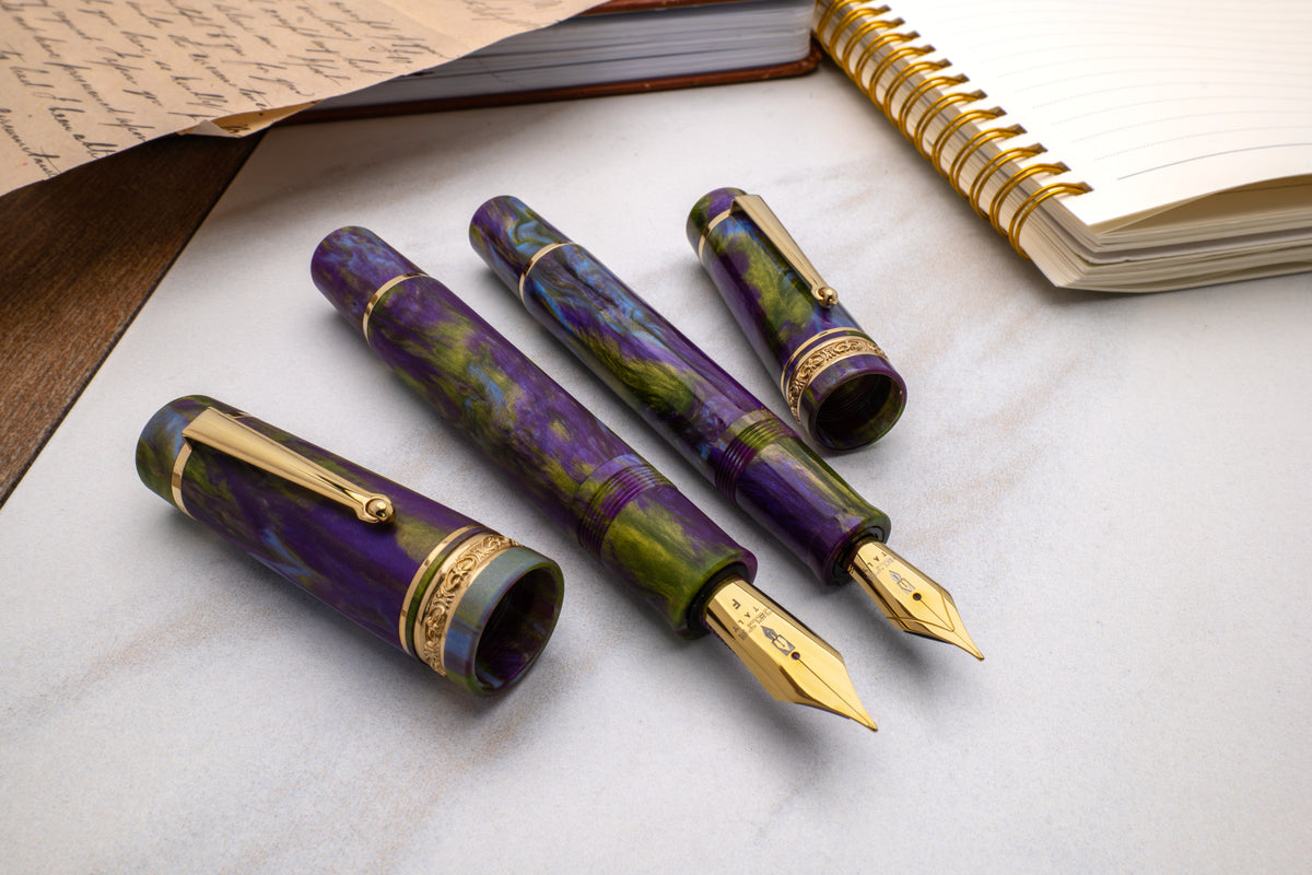 Delta DV Over-Size Fountain Pen - Matte: Wisteria Walk with Gold Trim (Limited Edition)