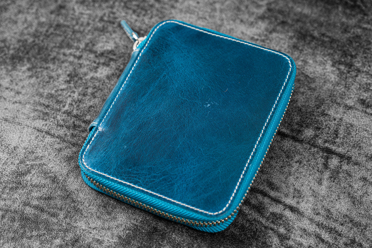 Galen Leather Zippered 14 Slots Collector Pen Case for Kaweco Pens - Crazy Horse Ocean Blue