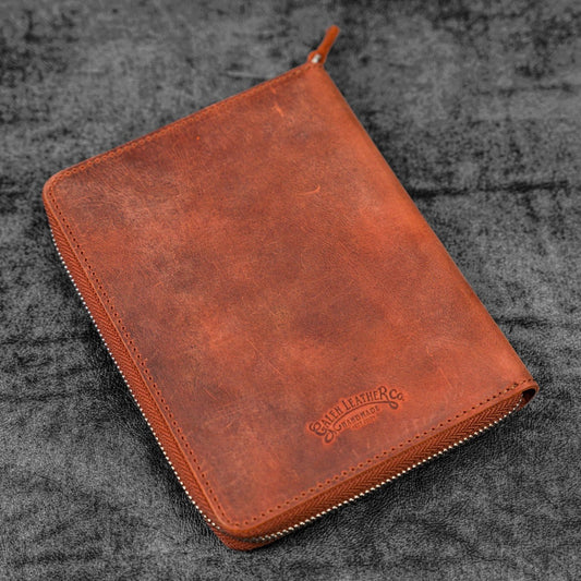 Galen Leather Zippered 5 Slots Pen Case - Crazy Horse Orange