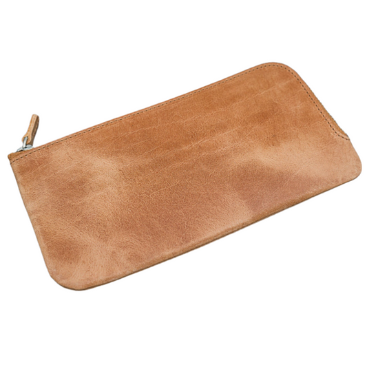 Galen Leather Zippered 4 Slots Slip-n-Zip Pen Pouch - Crazy Horse Honey Ochre