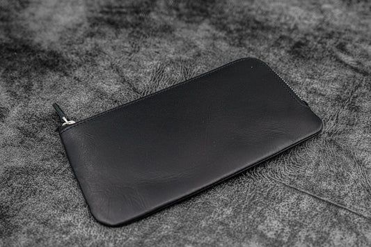 Galen Leather Zippered 4 Slots Slip-n-Zip Pen Pouch - Black