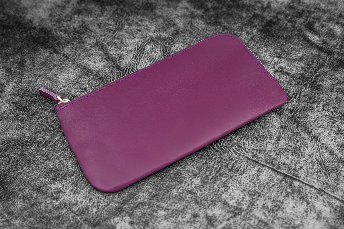 Galen Leather Zippered 4 Slots Slip-n-Zip Pen Pouch - Purple