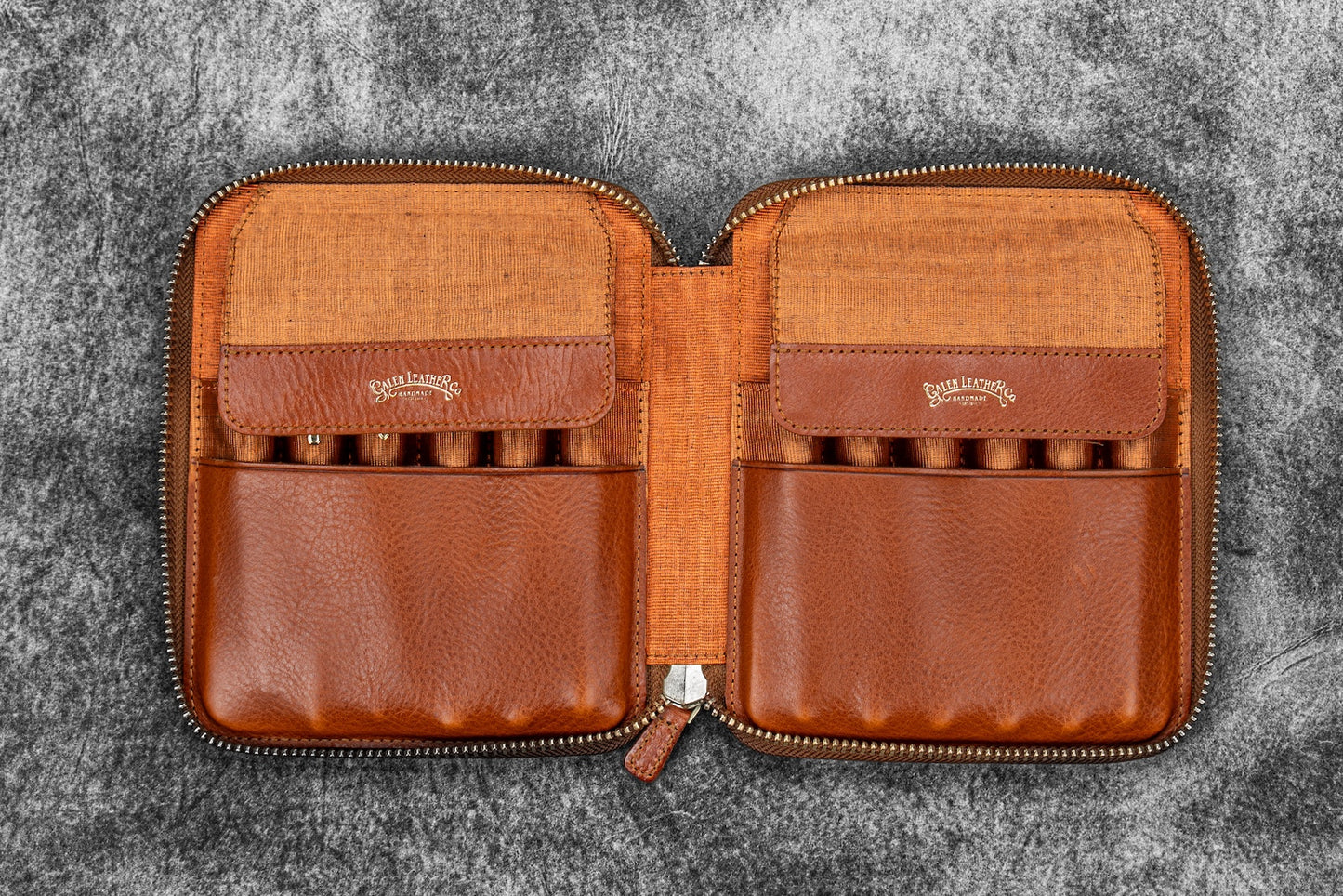 Galen Leather Legacy Collection Zippered 12 Slot Pen Case - Deep Cognac