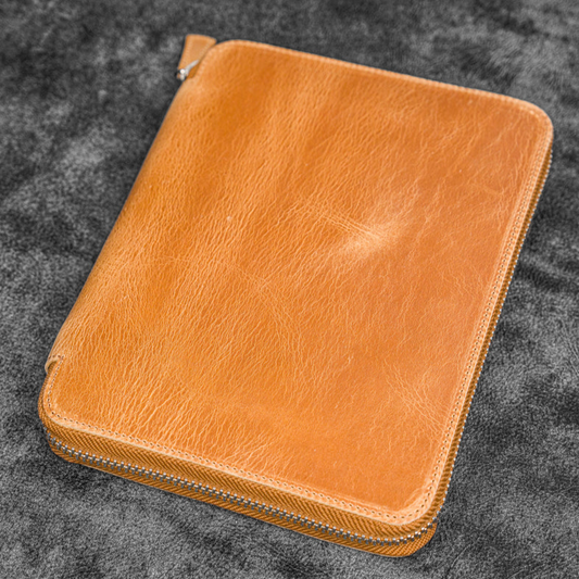 Galen Leather Zippered 20 Slots Pen Case - Crazy Horse Honey Ochre