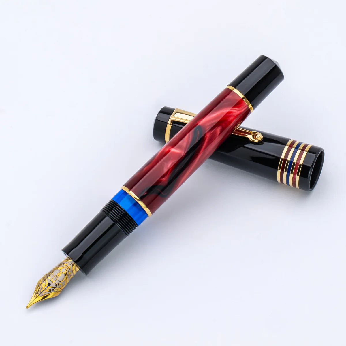 Delta Four Rings Collection Fountain Pen - Crimson Night with Gold Trim