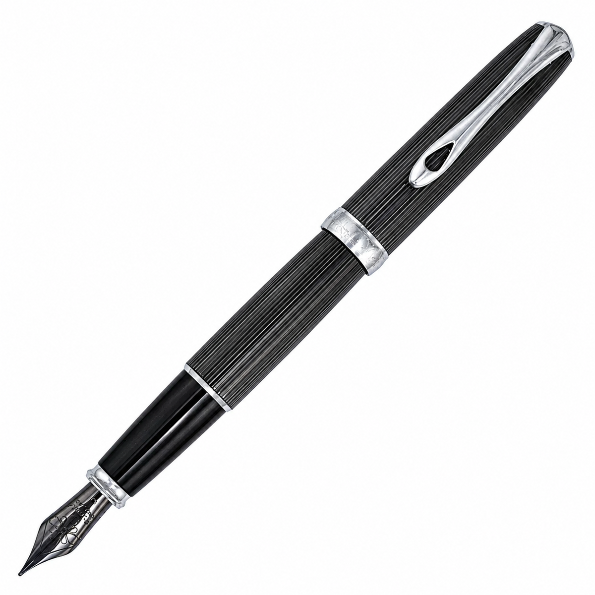 Diplomat Excellence A2 Fountain Pen - Guilloche Black with Chrome Trim