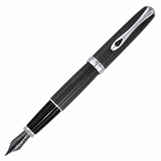 Diplomat Excellence A2 Fountain Pen - Guilloche Black with Chrome Trim
