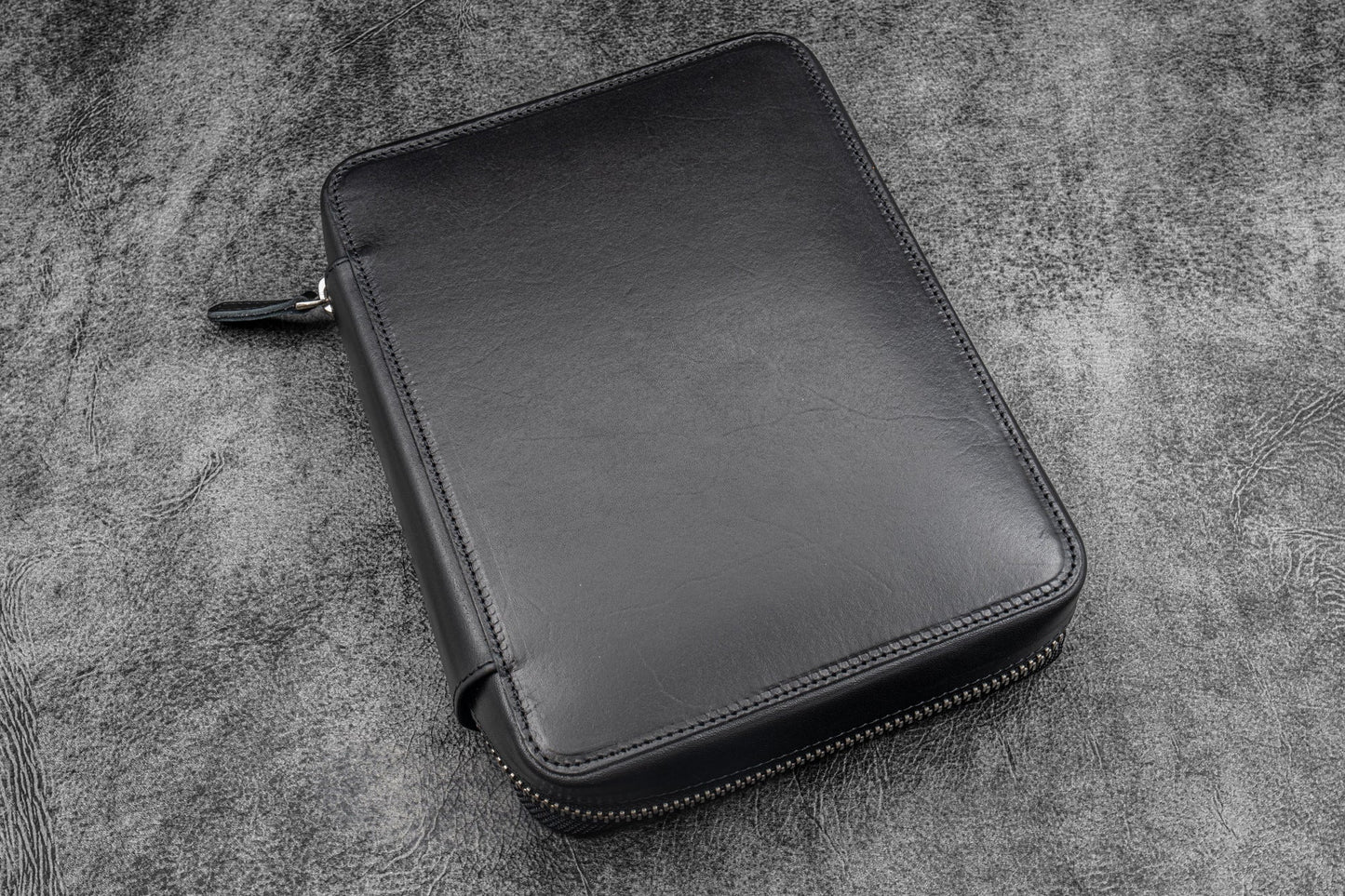 Galen Leather A5 Wide Zippered Expansi-Folio - Black
