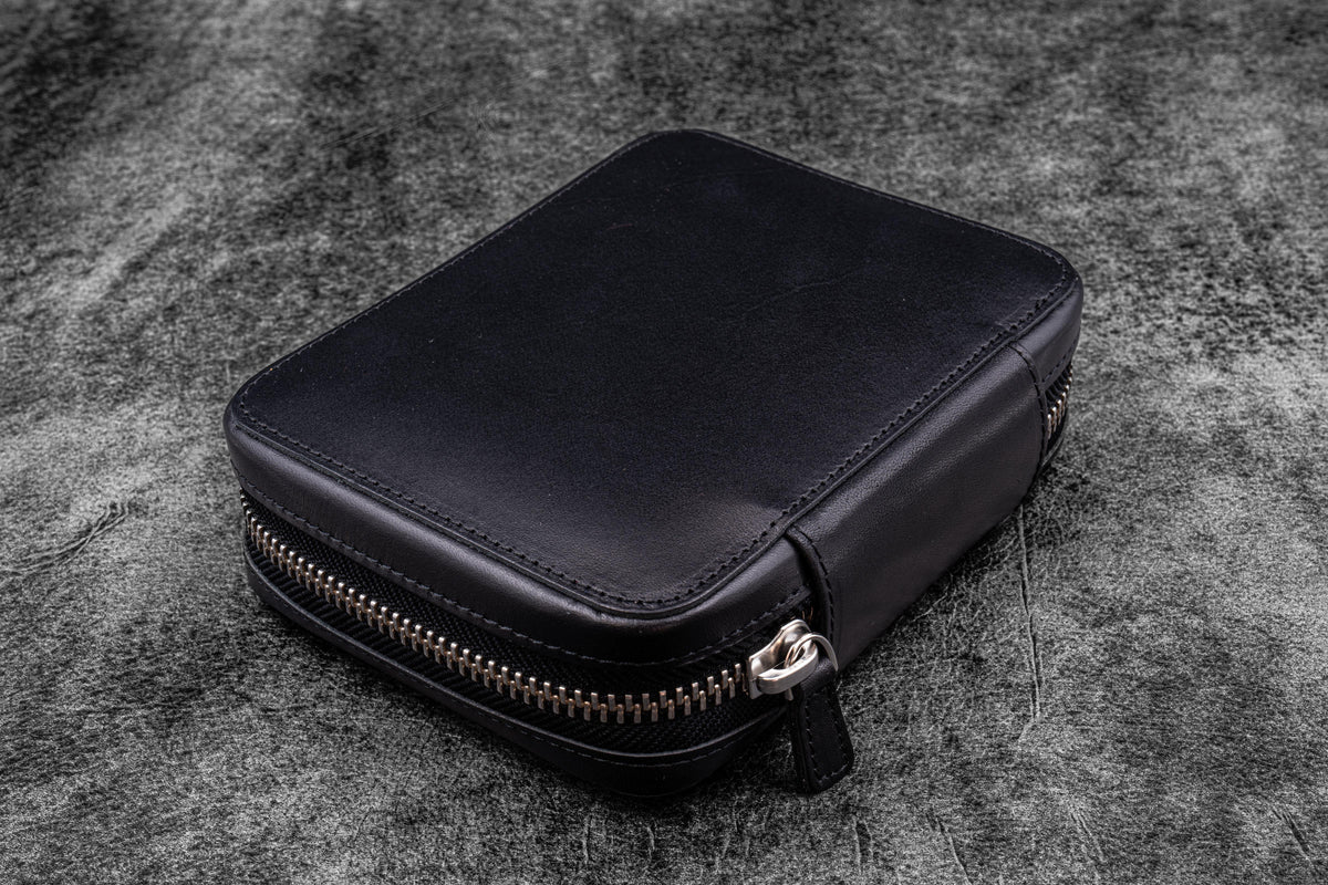 Galen Leather A6 Wide Zippered 10 Slot Pen Case Expansi-Pouch - Black