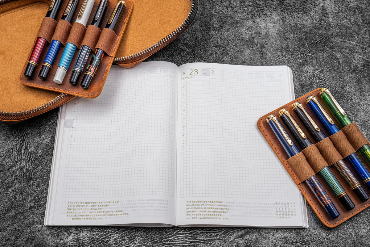 Galen Leather A6 Wide Zippered 10 Slot Pen Case Expansi-Pouch - Crazy Horse Brown