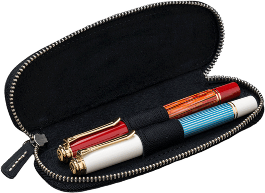 Galen Leather Zippered 2 Slots Slim Pen Case - Crazy Horse Graphite