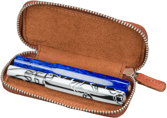 Galen Leather Zippered 2 Slots Pen Case for Kaweco Pocket Pen - Aged Copper