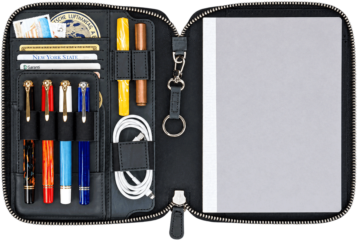 Galen Leather A5 Zippered Notebook Folio - Crazy Horse Graphite