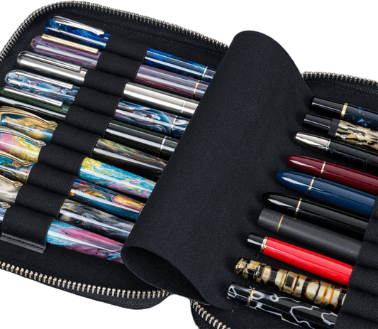 Galen Leather Zippered 20 Slots Pen Case - Crazy Horse Graphite