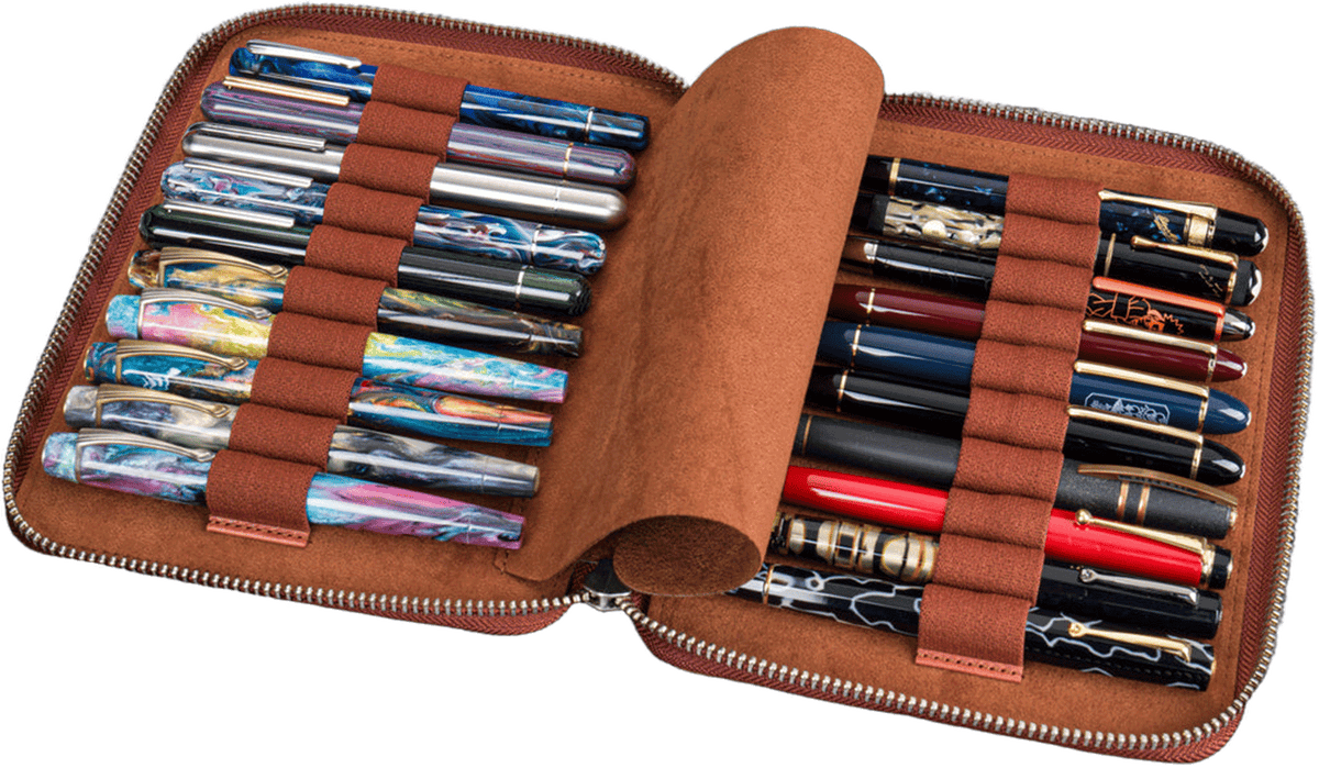 Galen Leather Zippered 20 Slots Pen Case - Aged Copper