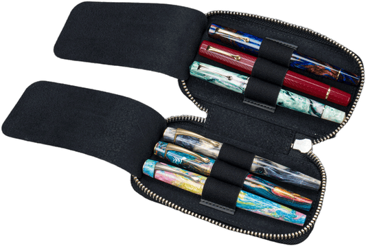 Galen Leather Zippered 6 Slots Pen Case - Crazy Horse Graphite