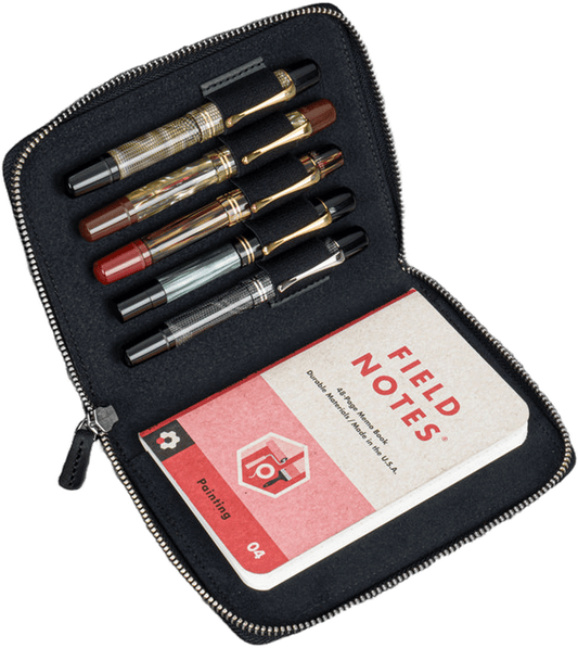Galen Leather Zippered 5 Slots Pen Case - Crazy Horse Graphite
