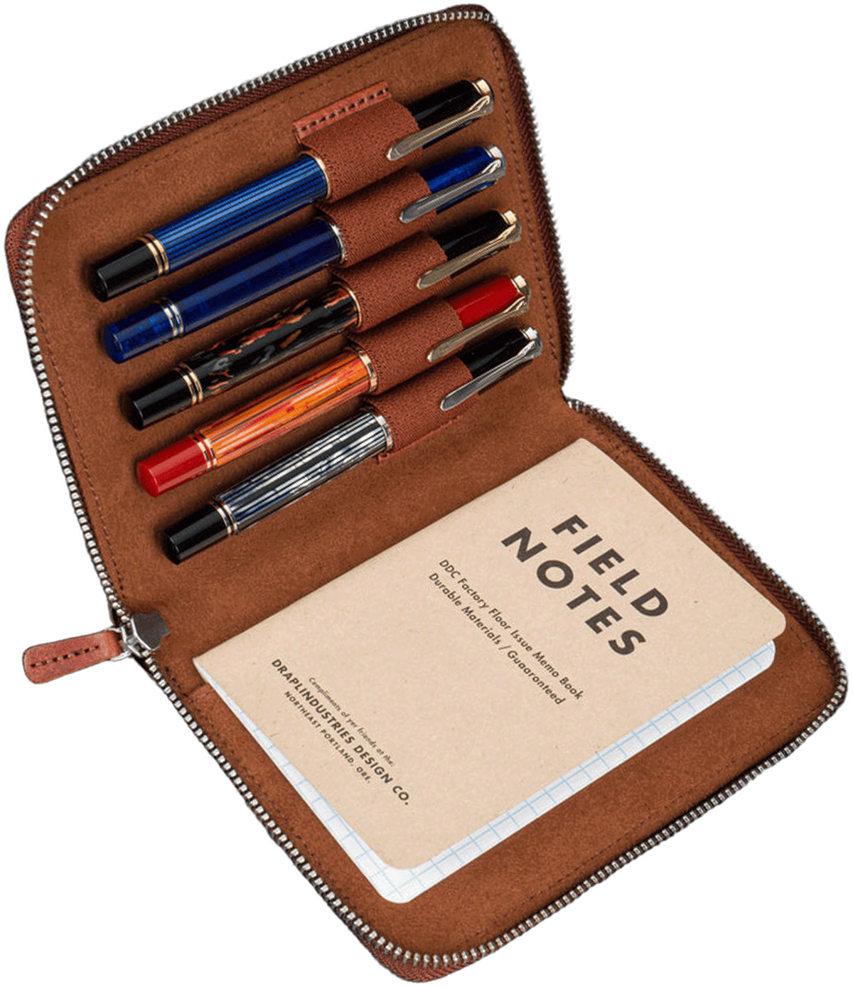 Galen Leather Zippered 10 Slots Pen Case with A5 Notebook Holder - Aged Copper
