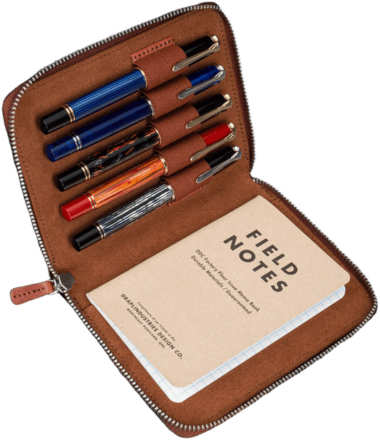 Galen Leather Zippered 5 Slots Pen Case - Aged Copper