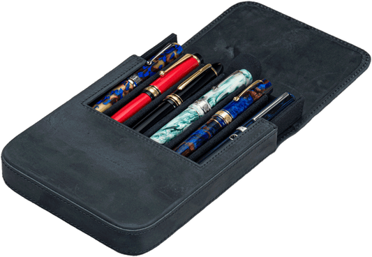 Galen Leather Zippered 6 Slots Magnum Opus Pen Case - Crazy Horse Graphite