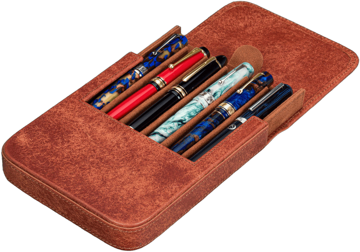 Galen Leather Zippered 6 Slots Magnum Opus Pen Case - Aged Copper