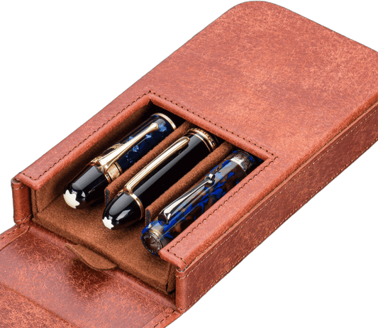 Galen Leather 3 Slots Magnum Opus Pen Case - Aged Copper (with Removable Pen Tray)