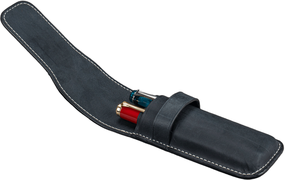 Galen Leather 2 Slots Flap Pen Case - Crazy Horse Graphite