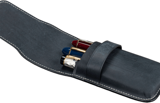 Galen Leather 3 Slots Flap Pen Case - Crazy Horse Graphite