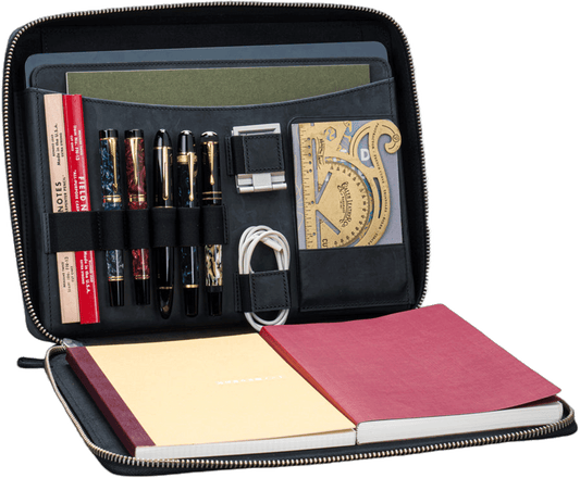 Galen Leather Zippered A4 Folio Compendium Bag - Crazy Horse Graphite