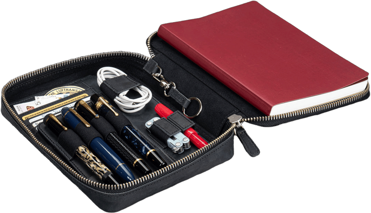 Galen Leather A5 Wide Zippered Expansi-Folio - Crazy Horse Graphite