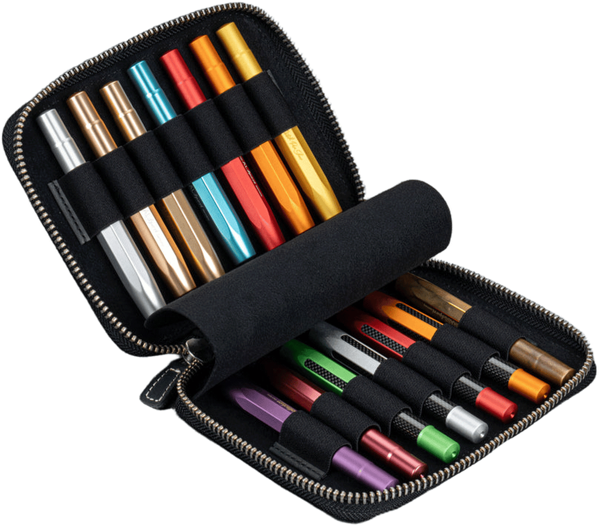 Galen Leather Zippered 14 Slots Collector Pen Case for Kaweco Pens - Crazy Horse Graphite