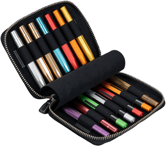 Galen Leather Zippered 14 Slots Collector Pen Case for Kaweco Pens - Crazy Horse Graphite