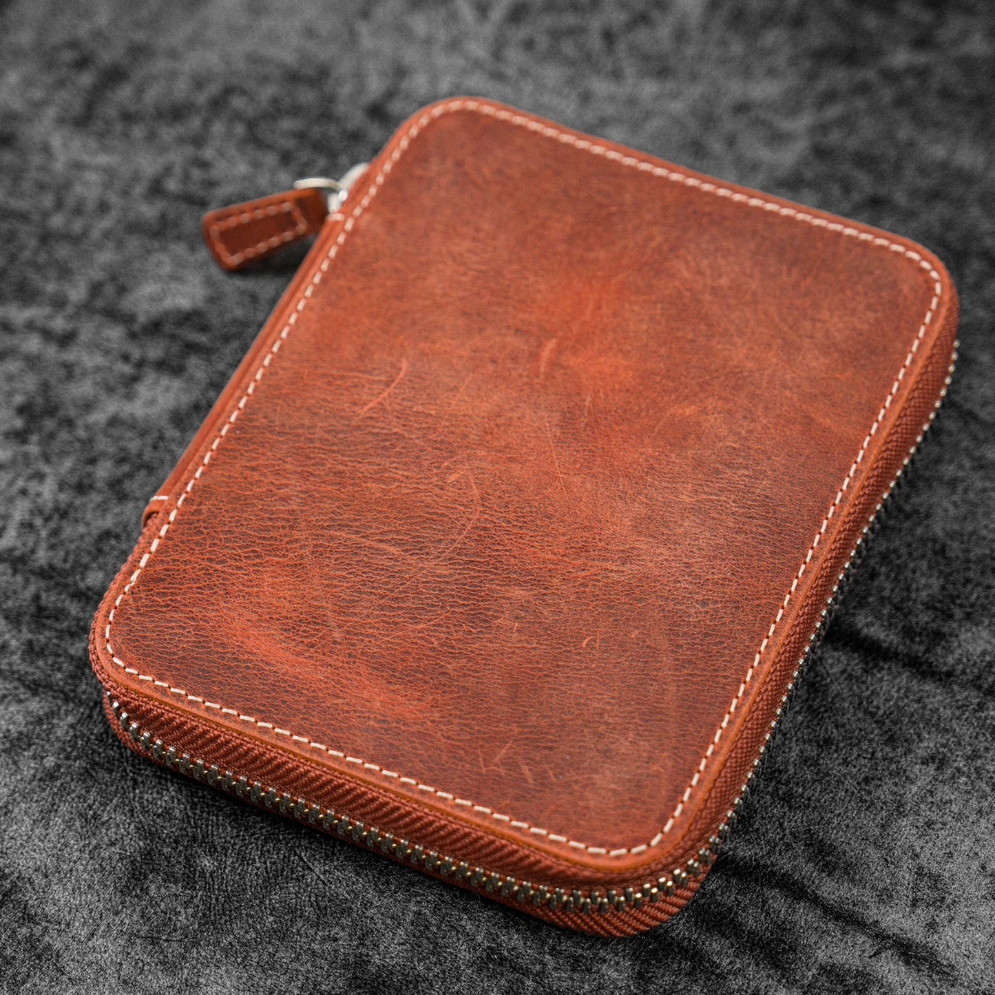 Galen Leather Zippered 10 Slots Pen Case - Crazy Horse Orange