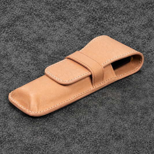 Galen Leather 2 Slots Flap Pen Case - Undyed