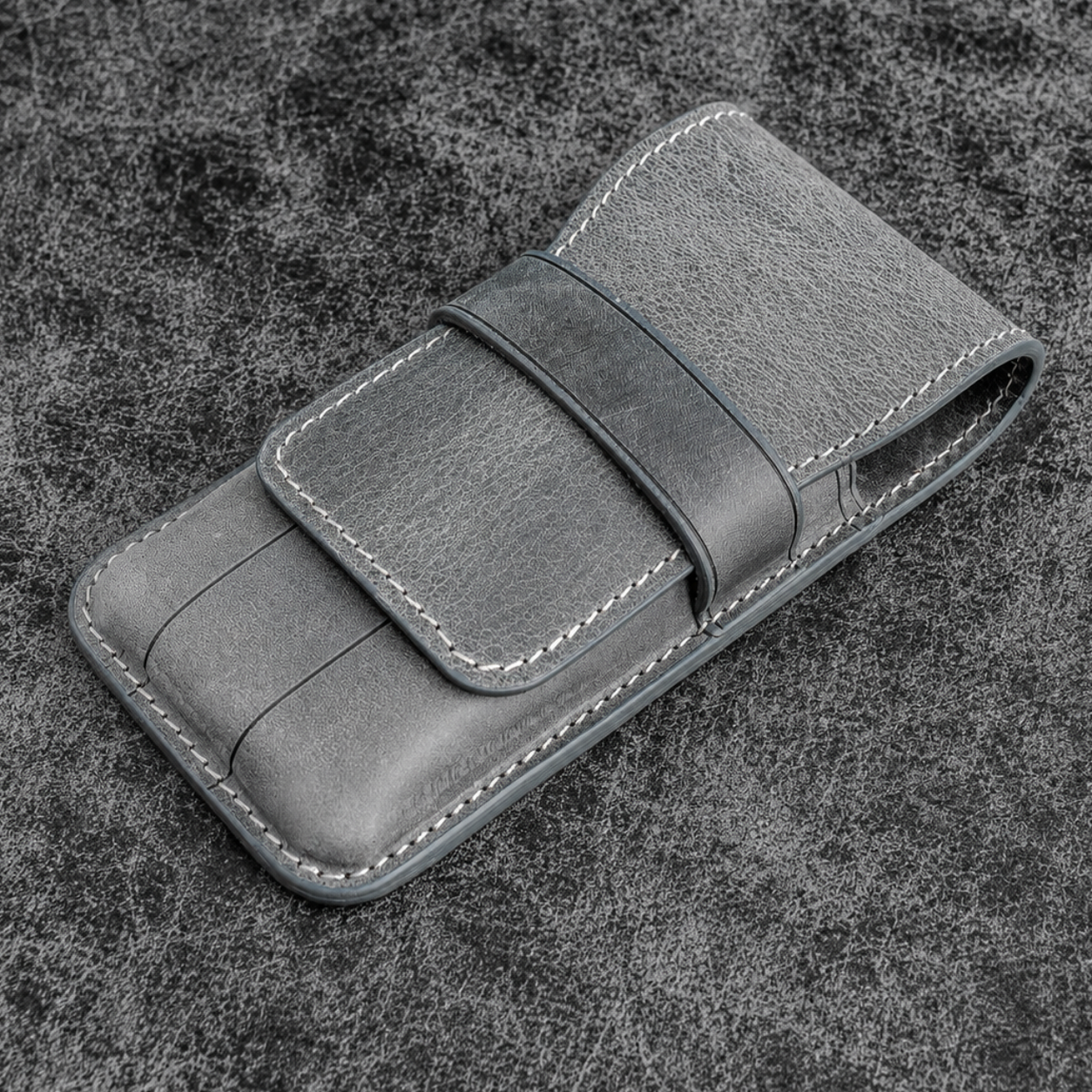 Galen Leather 3 Slots Flap Pen Case - Crazy Horse Smoky