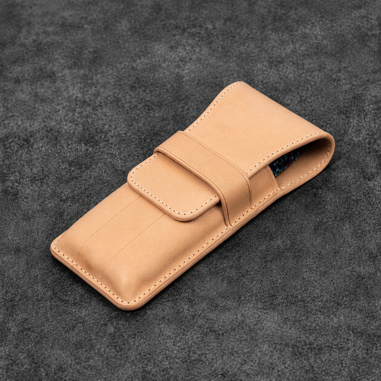 Galen Leather 3 Slots Flap Pen Case - Undyed