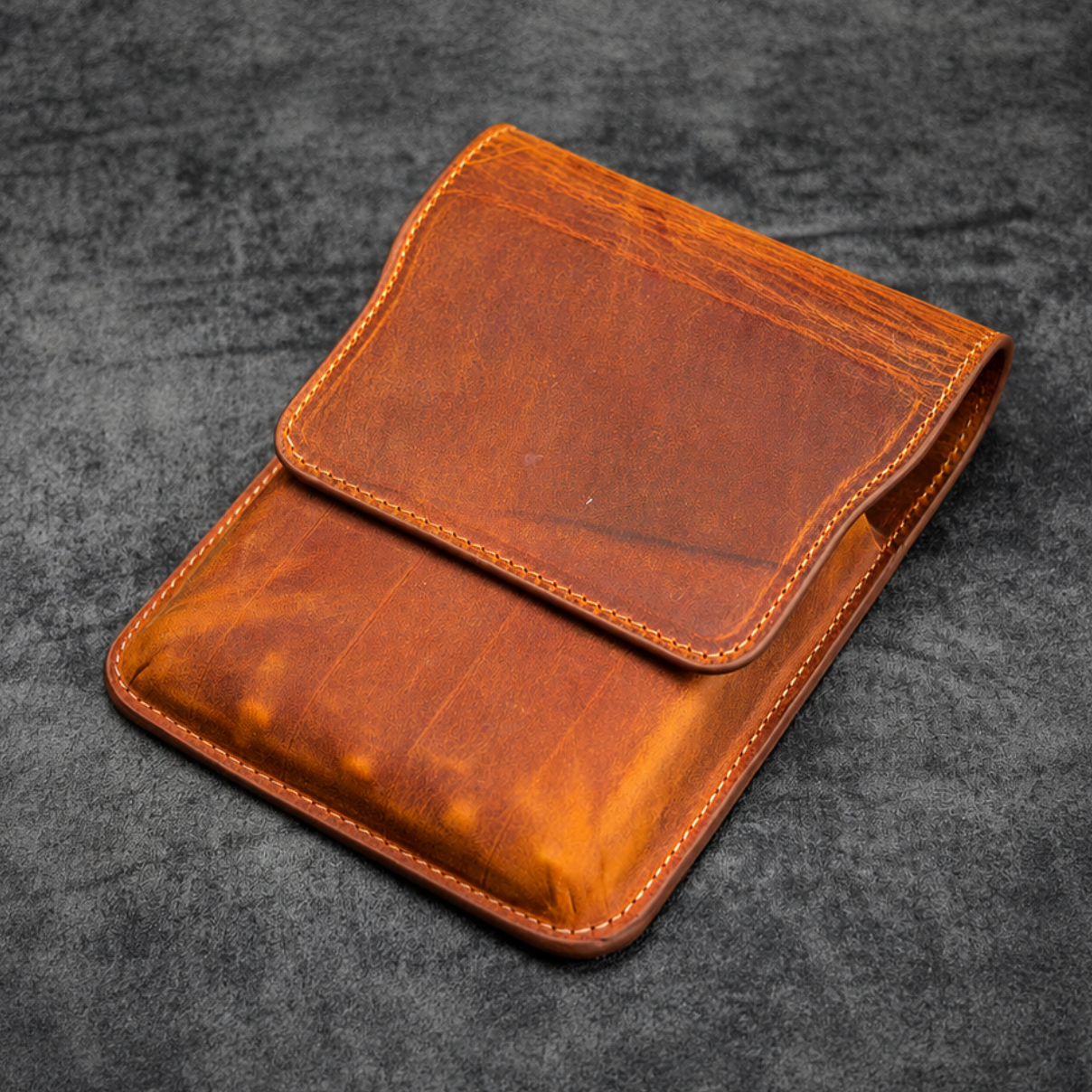 Galen Leather 5 Slots Flap Pen Case - Crazy Horse Brown