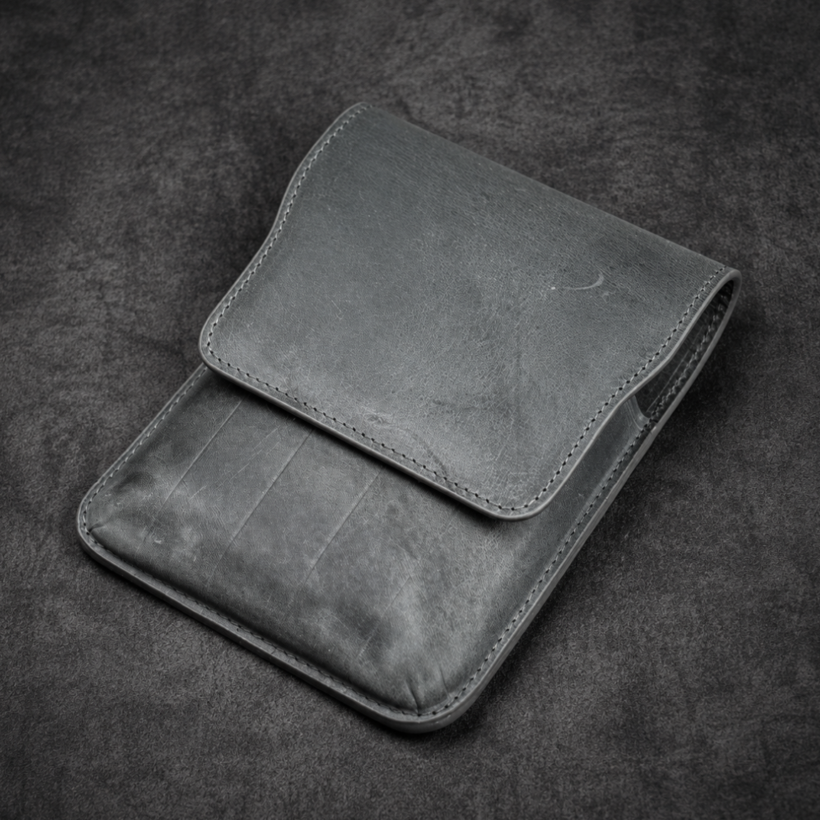Galen Leather 5 Slots Flap Pen Case - Crazy Horse Smoky