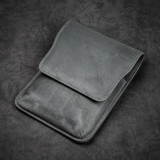 Galen Leather 5 Slots Flap Pen Case - Crazy Horse Smoky