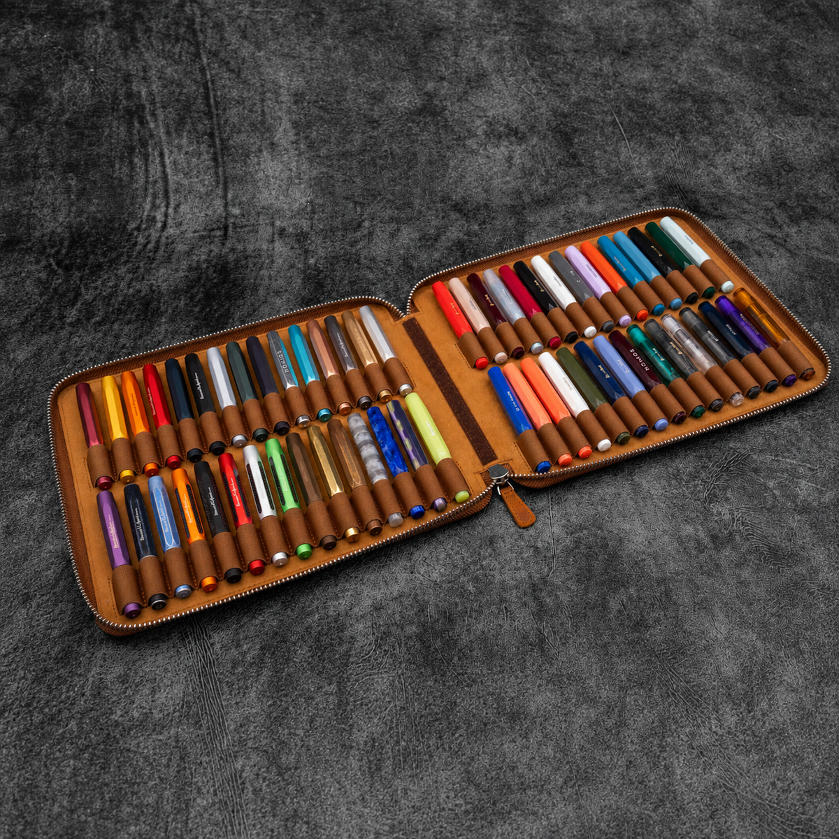 Galen Leather 60 Slot Collector Pen Case for Kaweco Pens - Crazy Horse Brown