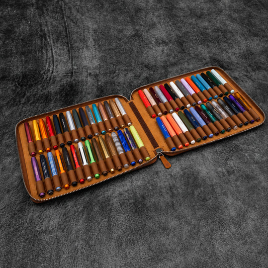 Galen Leather 60 Slot Collector Pen Case for Kaweco Pens - Crazy Horse Brown