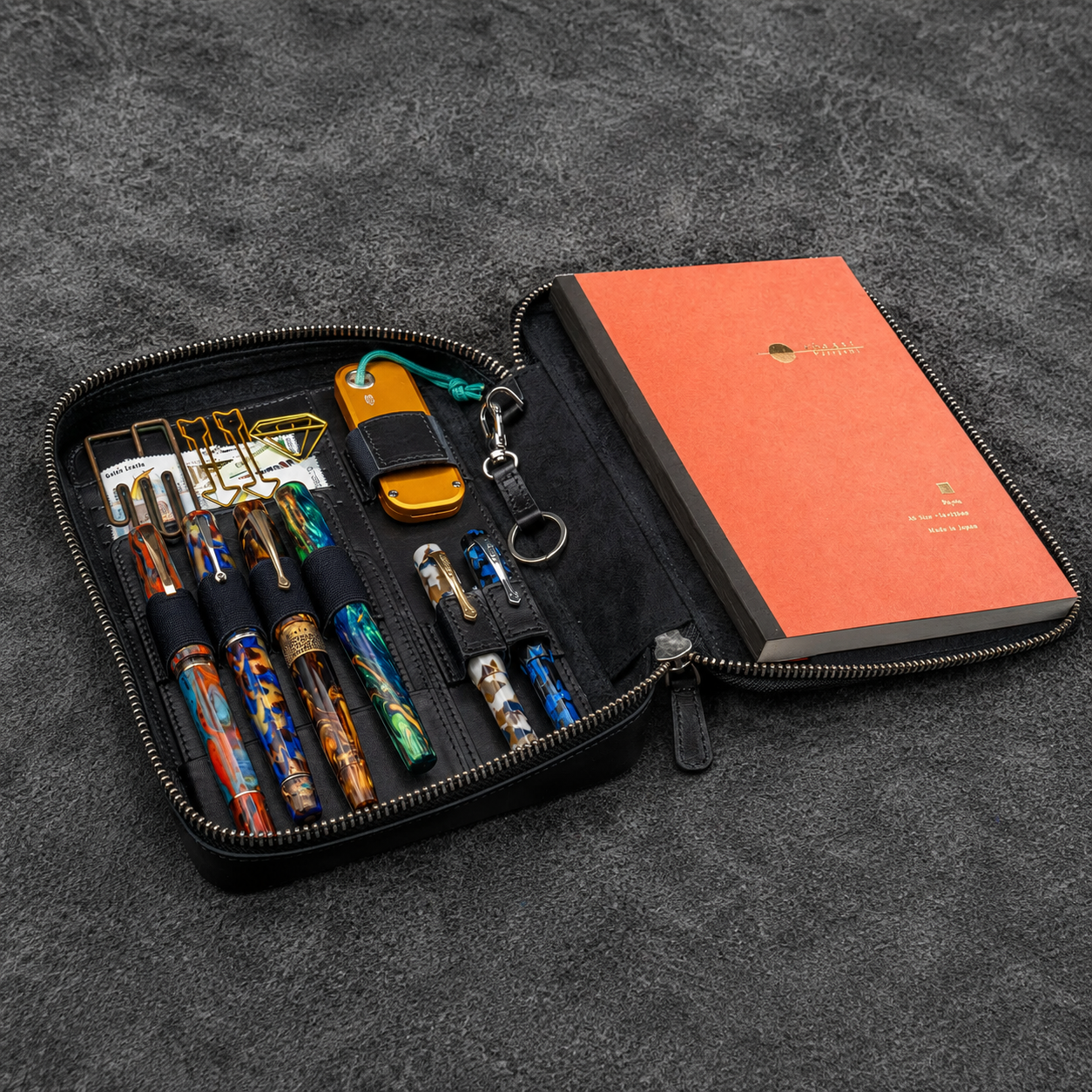 Galen Leather A5 Wide Zippered Expansi-Folio - Black