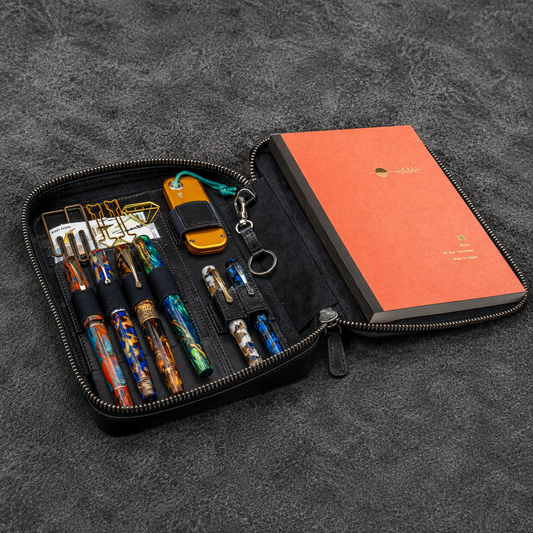 Galen Leather A5 Wide Zippered Expansi-Folio - Black